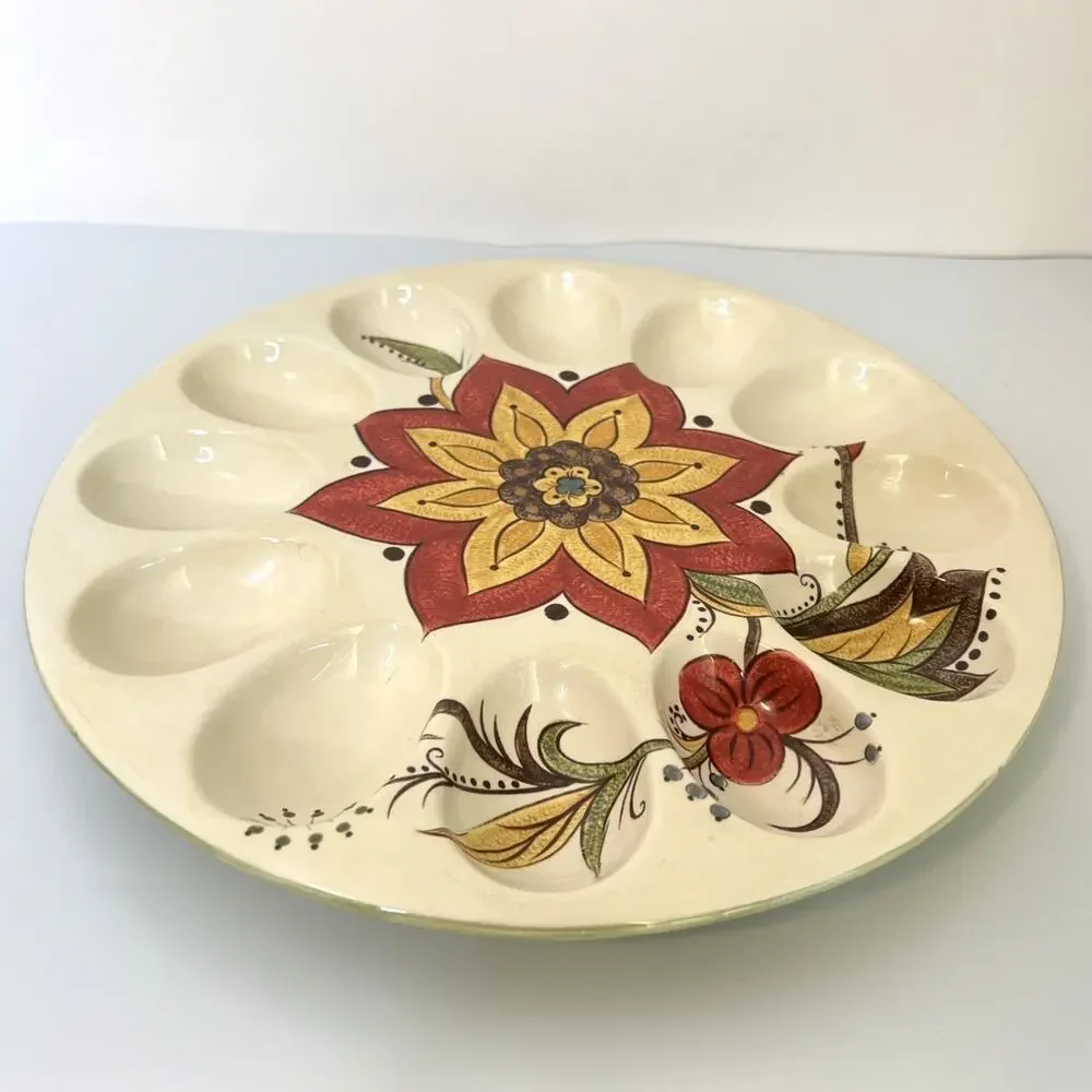 Pier 1 Carynthum Deviled Egg Tray Hand Painted Earthenware Serving Plate